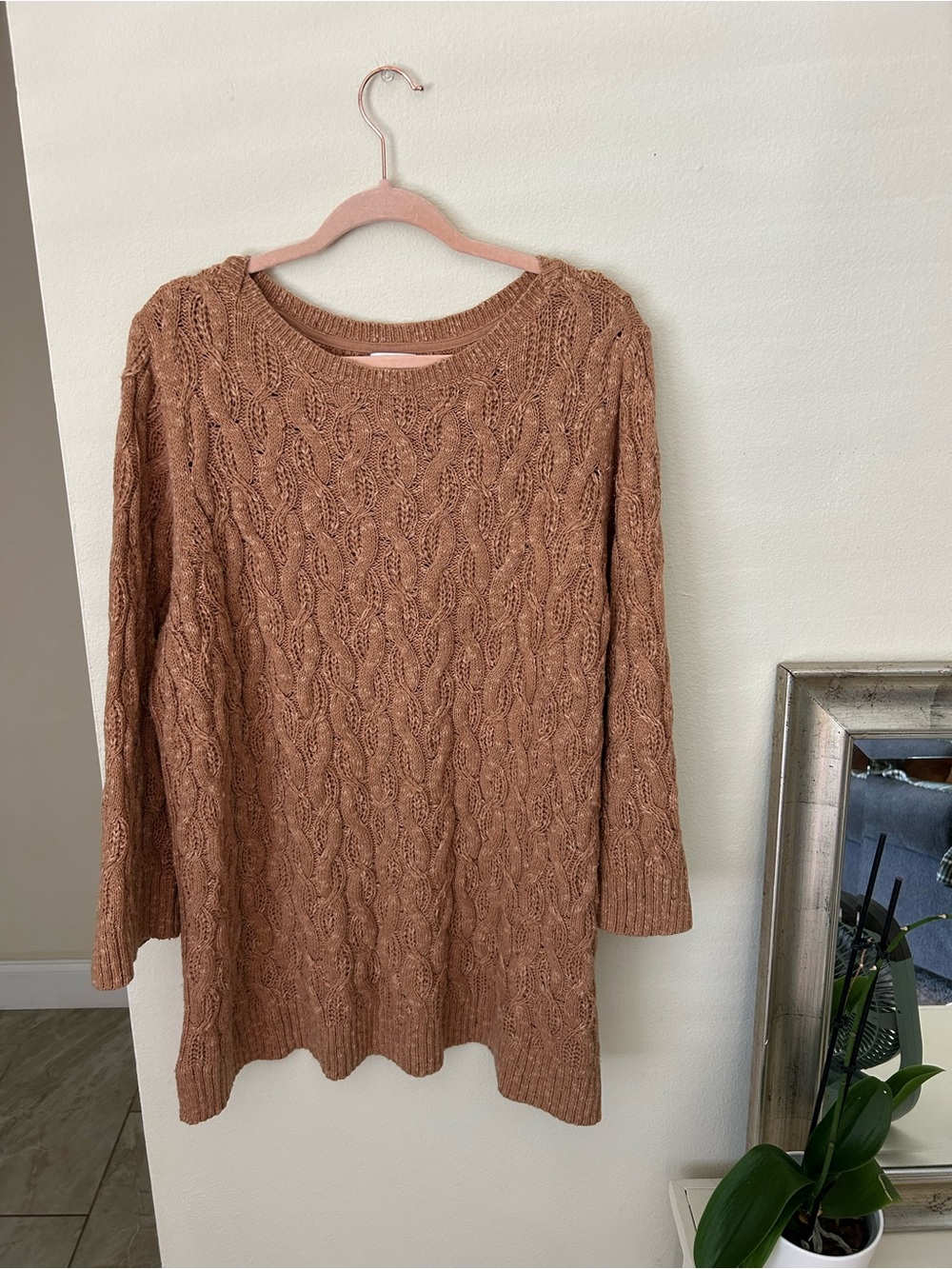J. Jill cable knit comfy tan tunic long cottage fall classic sweater 3X